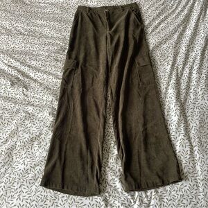 Olive Green Wide-Leg Corduroy Cargo Pants